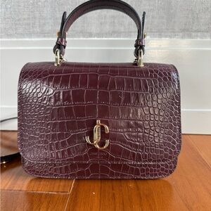 Jimmy Choo Dark Burgundy Croc-Embossed Satchel